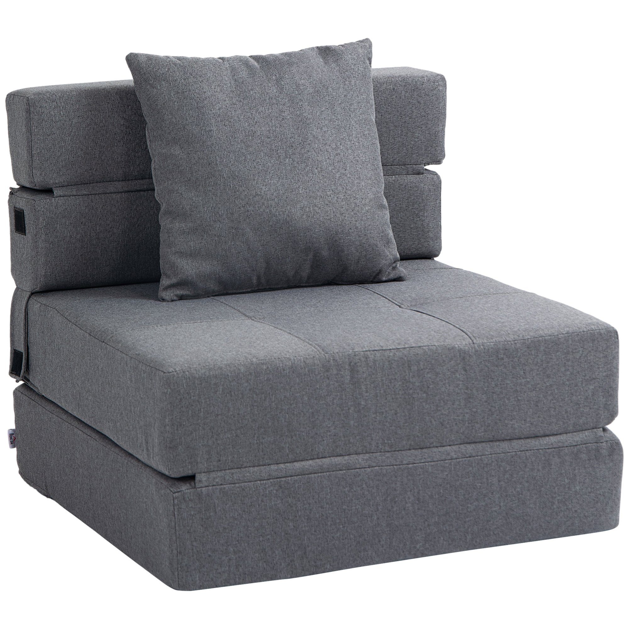 Belastbar, Dunkelgrau mit Bettsessel), Klappsessel, Sessel Kissen, HOMCOM kg Dunkelgrau bis 2-in-1 100 Dunkelgrau Design 1-St., Einzelsofa (Schlafsessel, |