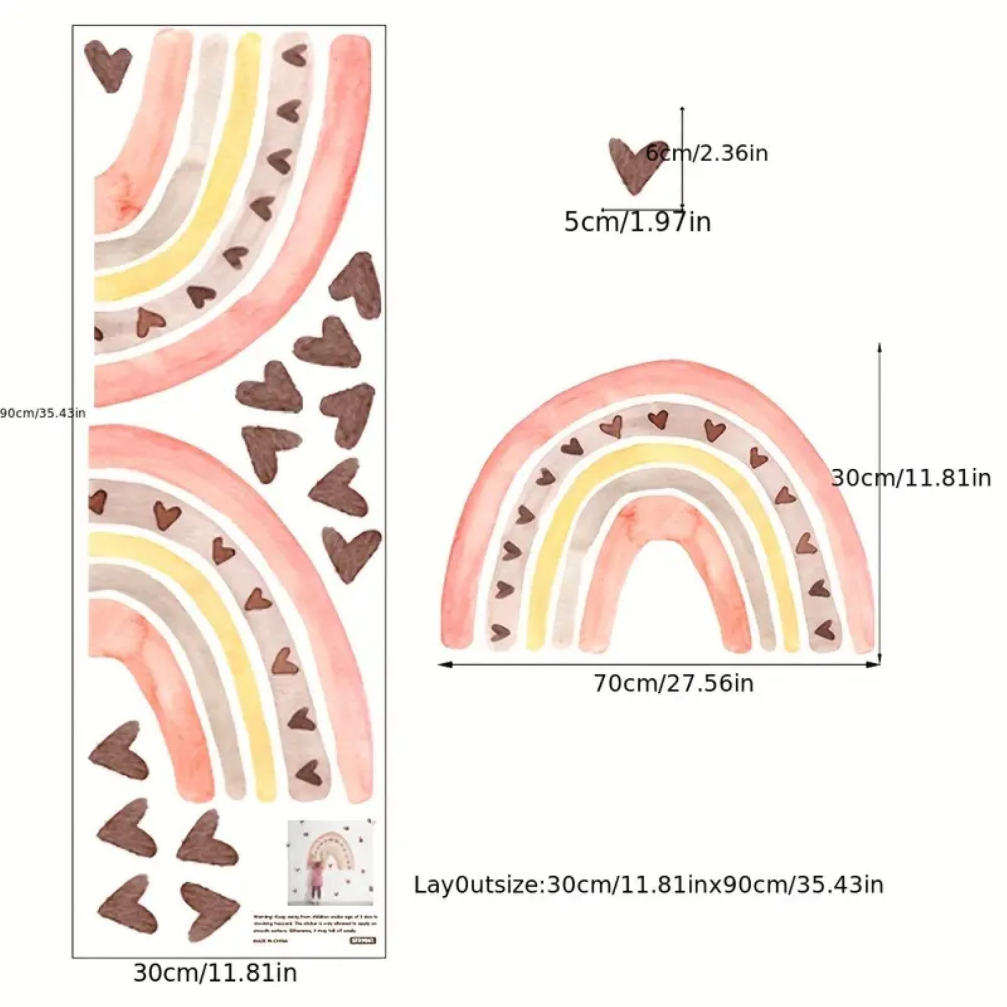 Montegoni Wandtattoo Kinder Wandsticker,Selbstklebende (Wandaufkleber mit Herz-Regenbogenmuster), Deko Kindergarten Home Dekoration,wandtattoo für Mädchenzimmer – Bild 3 von 5