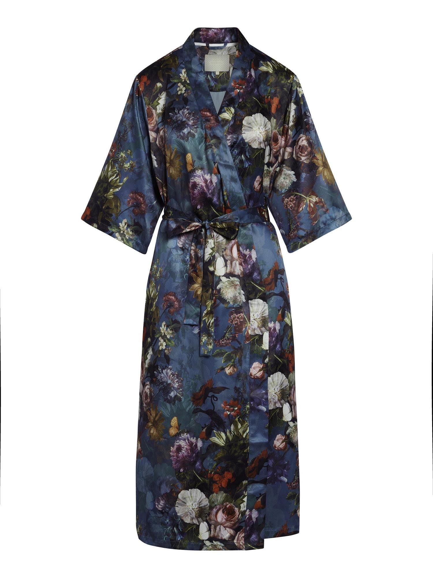Essenza Kimono Ilona Karli, Langform, Polyester, Kimono-Kragen, Gürtel, mit Blumenprint deep sea blue