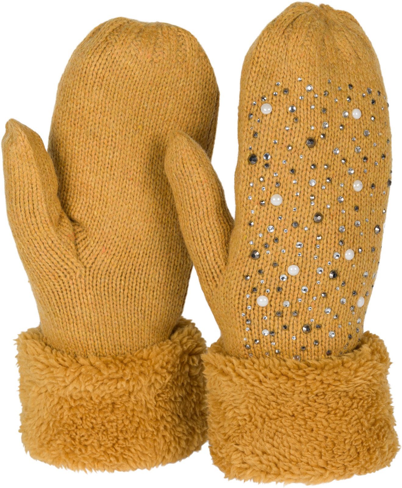 Fäustlinge Strickhandschuhe Fäustlinge mit Strass und Perlen