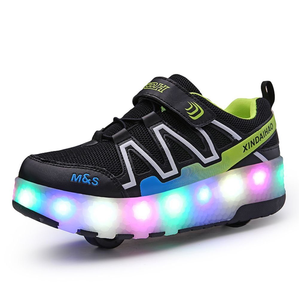 HUSKSWARE Rollschuhe, (zwei Runden, mit Lichtern), USB wiederaufladbare Skateboard Schuhe Schwarz | Rollschuhe