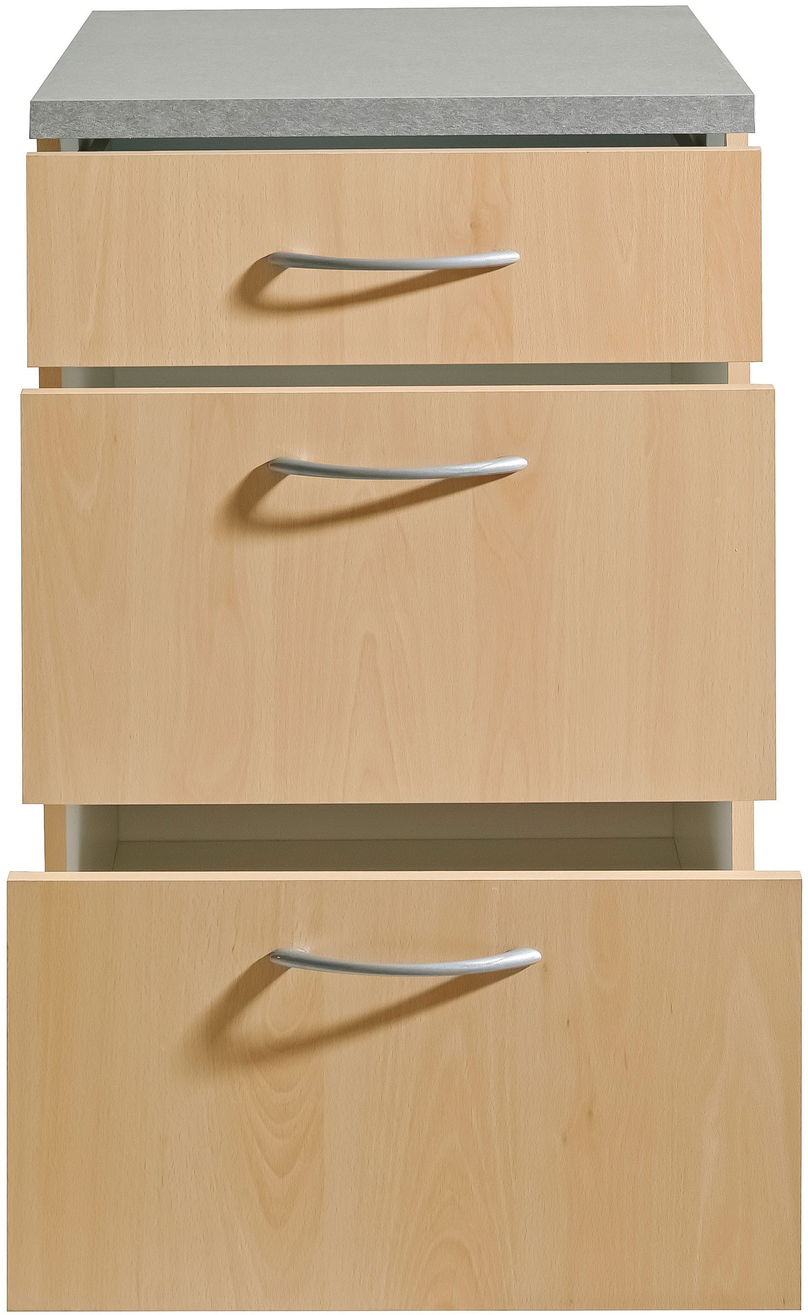wiho Küchen Unterschrank Kiel 50 cm breit, 50 cm tief, mit 2 großen Auszügen und 1 Schublade