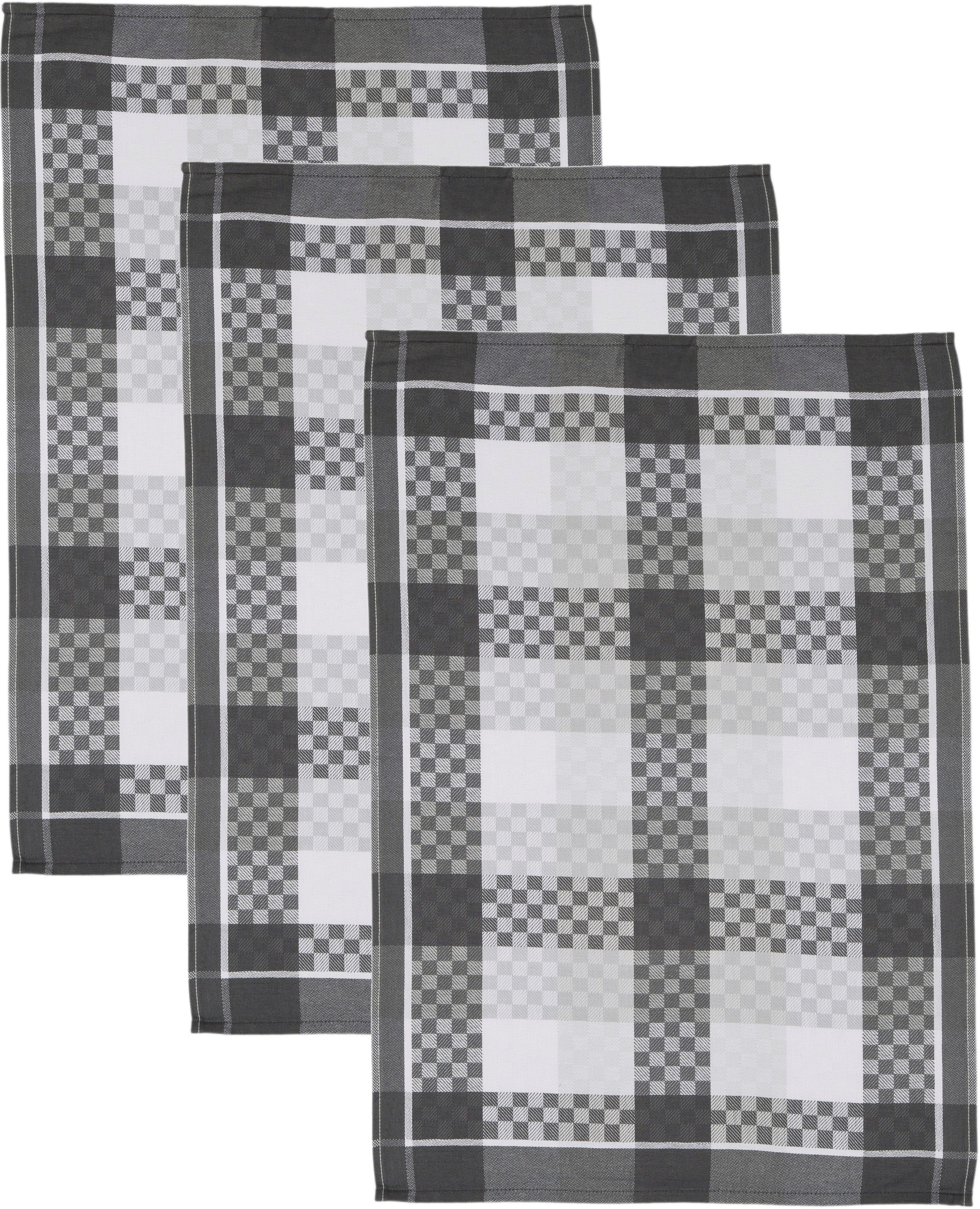 ROSS Geschirrtuch SUPERIOR, (Set, 3-tlg), aus 100% Baumwolle, 50x70 cm anthrazit/weiß/grau