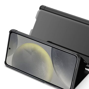 FITSU Handyhülle Spiegel Hülle für Samsung Galaxy S24 Handytasche 6,2 Zoll, Schlanke Klapphülle, elegantes Flipcase, Handyhülle mit Standfunktion