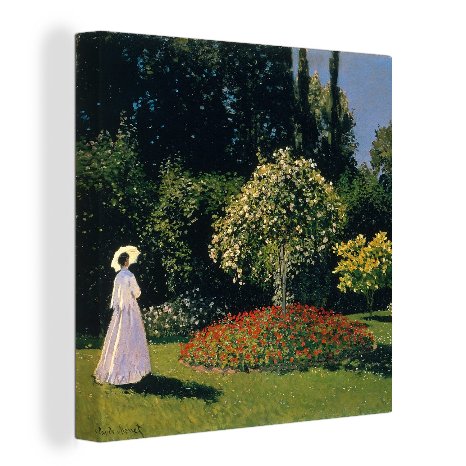 OneMillionCanvasses® Leinwandbild Frau in einem Garten - Gemälde von Claude Monet, (1 St), Leinwand Bilder für Wohnzimmer Schlafzimmer