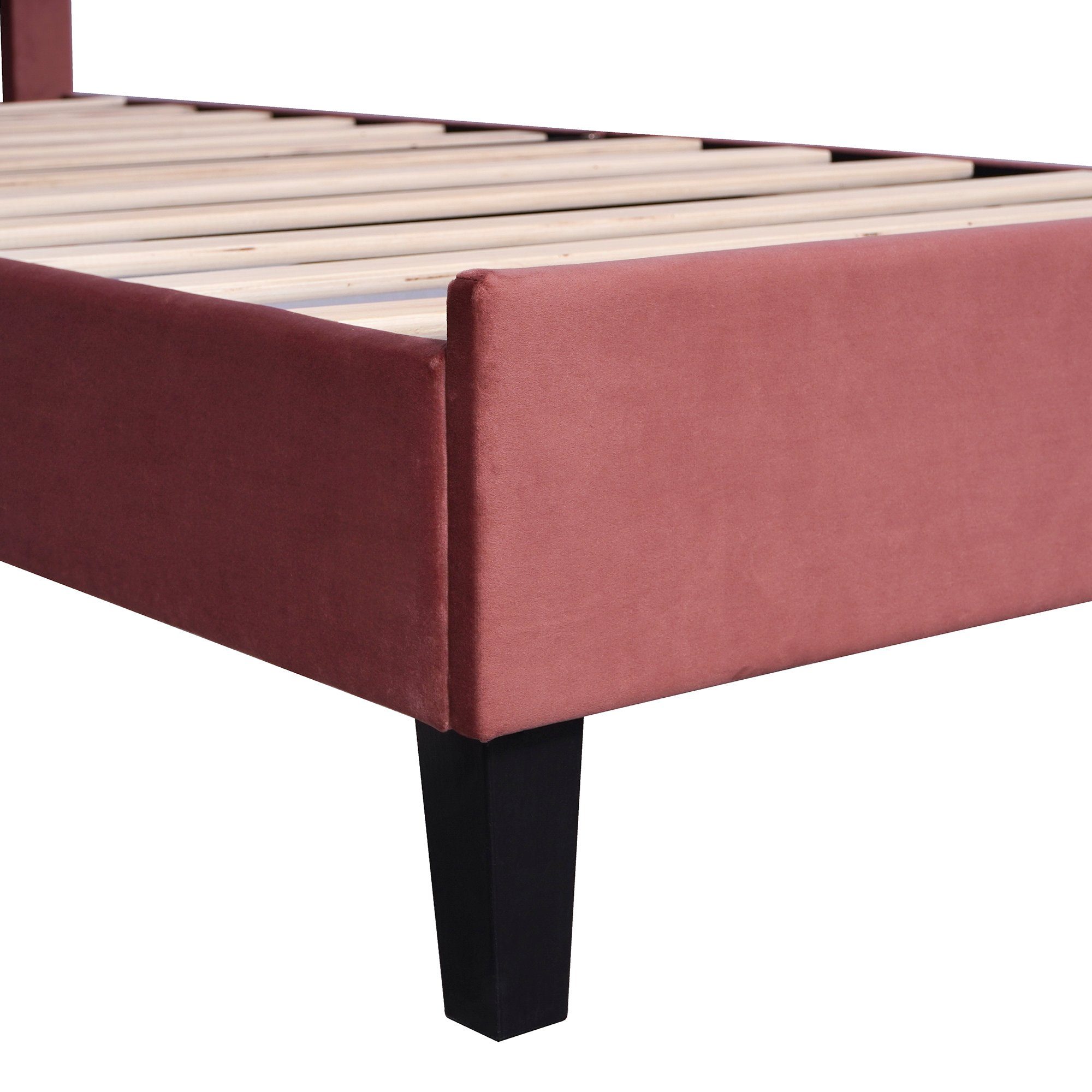 Polsterbett (Einzelbett), Kinderbett mit Blumenform-Kopfteil, Samt, 90x200cm