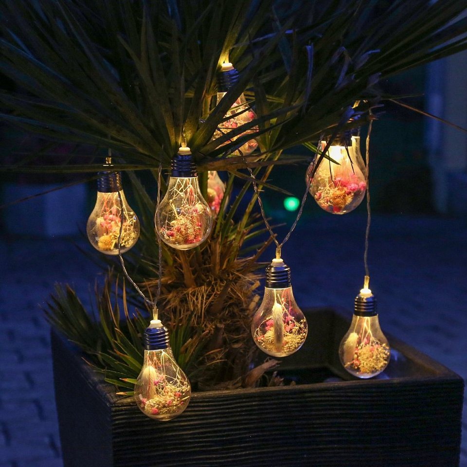 MARELIDA LED-Lichterkette LED Lichterkette Glühbirnen Trockenblumen  Blumenlichter Batterie außen, 10-flammig