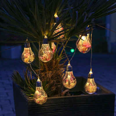 MARELIDA LED-Lichterkette 10 Glühbirnen mit Trockenblumen Blumenlichter Batterie Timer Außen, 10-flammig