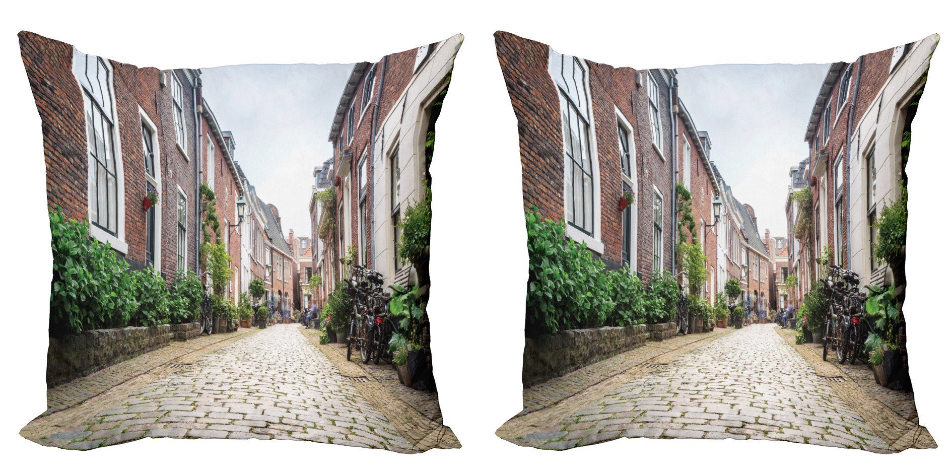 Kissenbezüge Modern Accent Doppelseitiger Digitaldruck, Abakuhaus (2 Stück), Stadt Alte Häuser Altstadt Haarlem