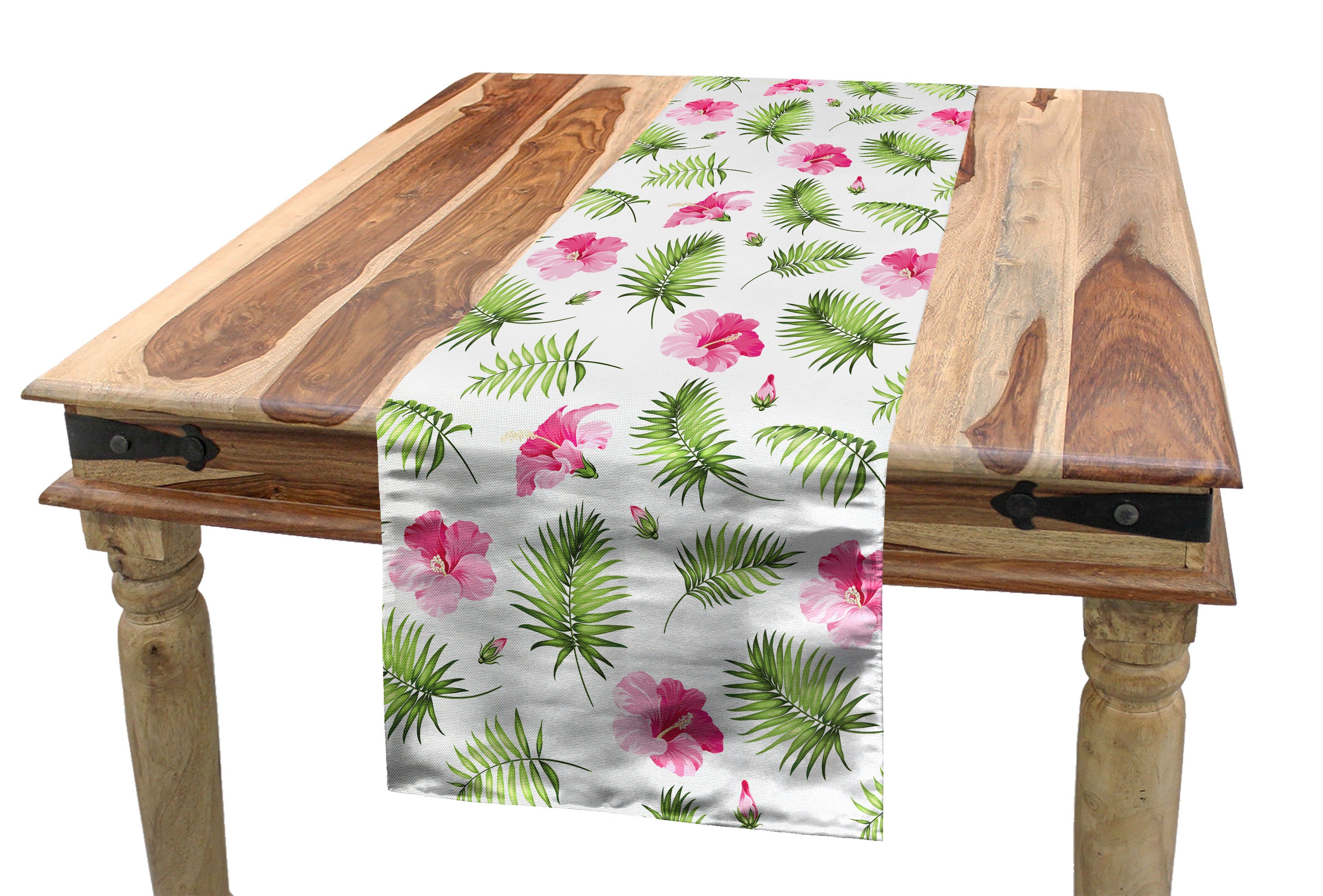 Abakuhaus Tischläufer Esszimmer Küche Rechteckiger Dekorativer Tischläufer, Tropisch Rosa Hibiscus Palm