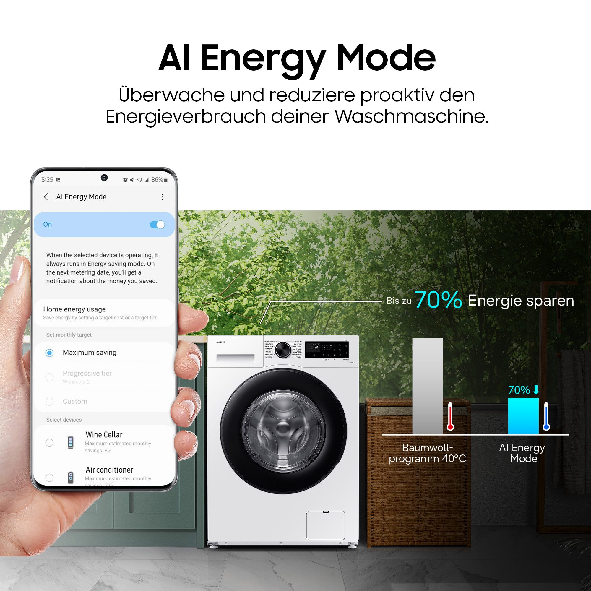 Samsung Waschmaschine WW8400D WW11DB8B95GH, 11 kg, 1400 U/min, Quick Drive™ Option – Volle Waschleistung. Halbe Zeit – Bild 4 von 5