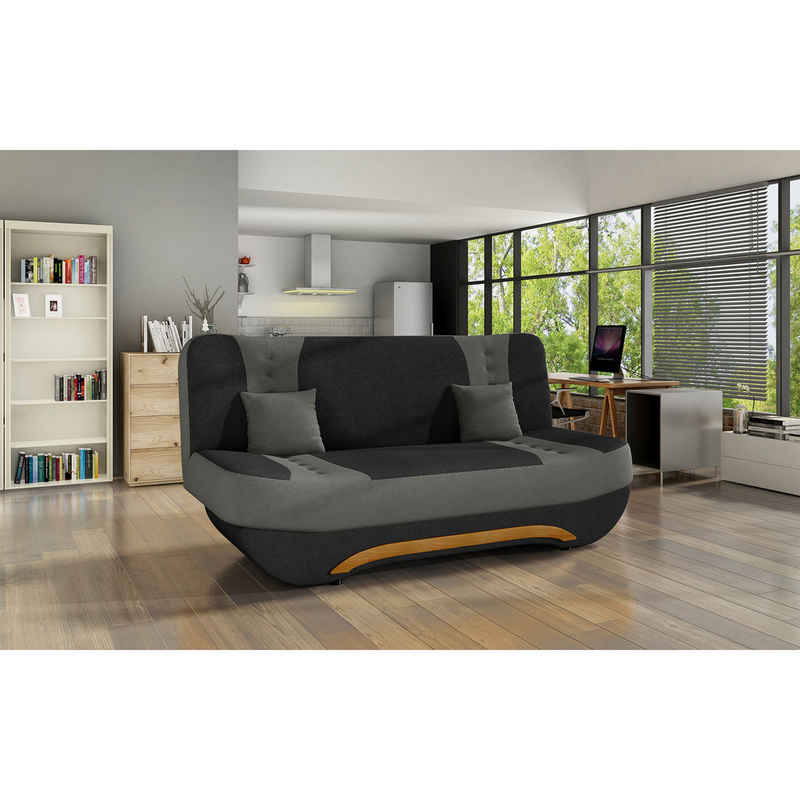 Home Collective Sofa 3-Sitzer Dreisitzer Schlafsofa, mit 2 Dekokissen und Stauraum, Anthrazit/Dunkelgrau umbaubar zum Bett Doppelbett