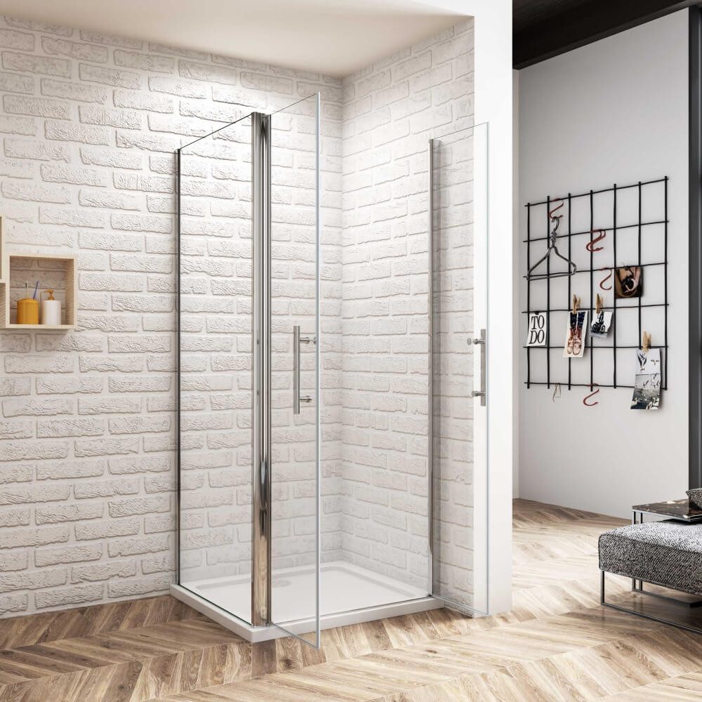 Duschparadies Eckdusche 195cm 6mm ESG Doppel Schwenktür Drehtür Duschabtrennung Eckdusche, BxT: 70x70 cm, Sicherheitsglas, ebenerdiger Einbau möglich – Bild 3 von 5