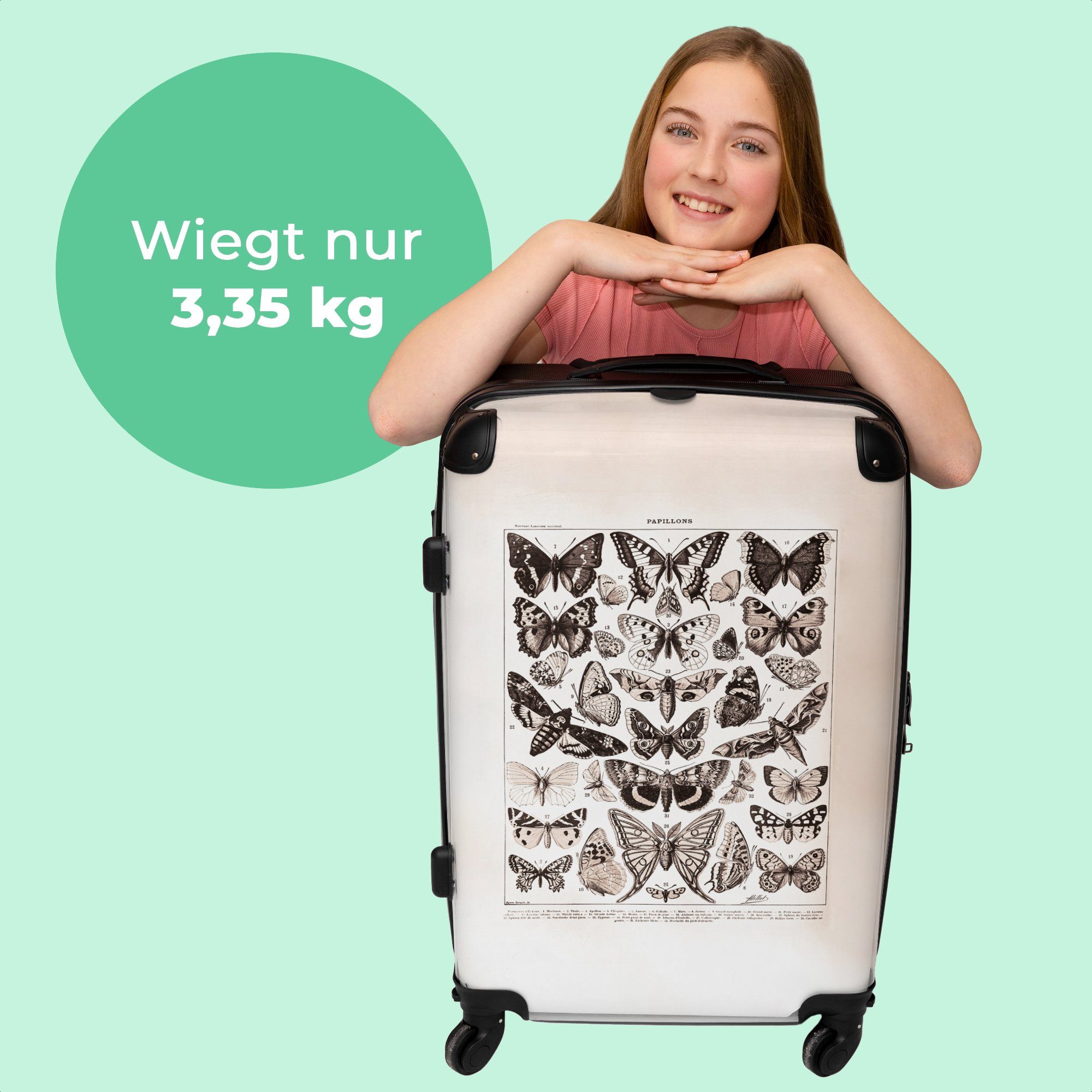 67x43x25cm - Trolley 4 - Koffer Vintage mit Reisekoffer Rollen, Millot, Rollen Rollkoffer - - NoBoringSuitcases.com© Illustration 4 Adolphe Schmetterlinge Aufgabegepäck Große