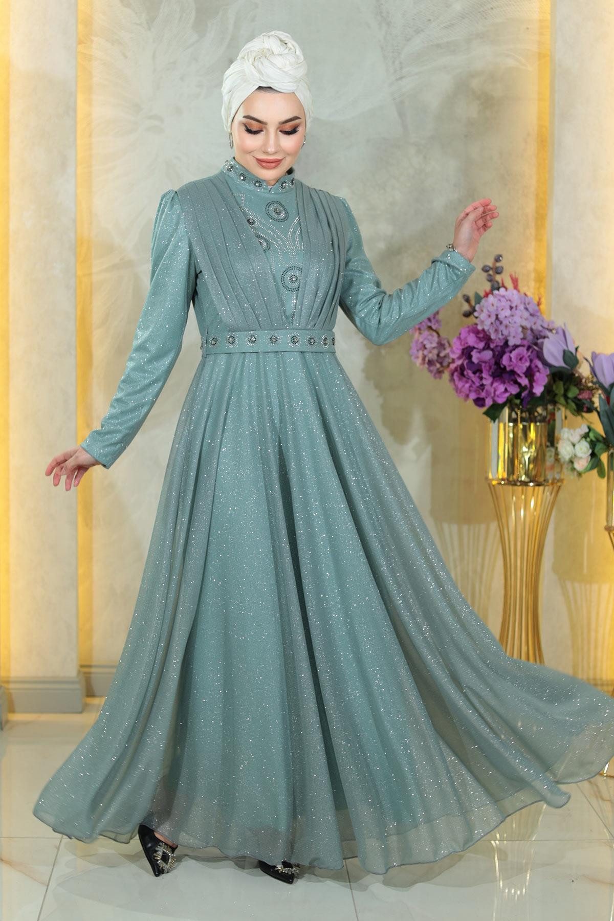 MODAMİHRAM Midikleid ElbiseStein Detail Drapiert Pailletten günstig online kaufen