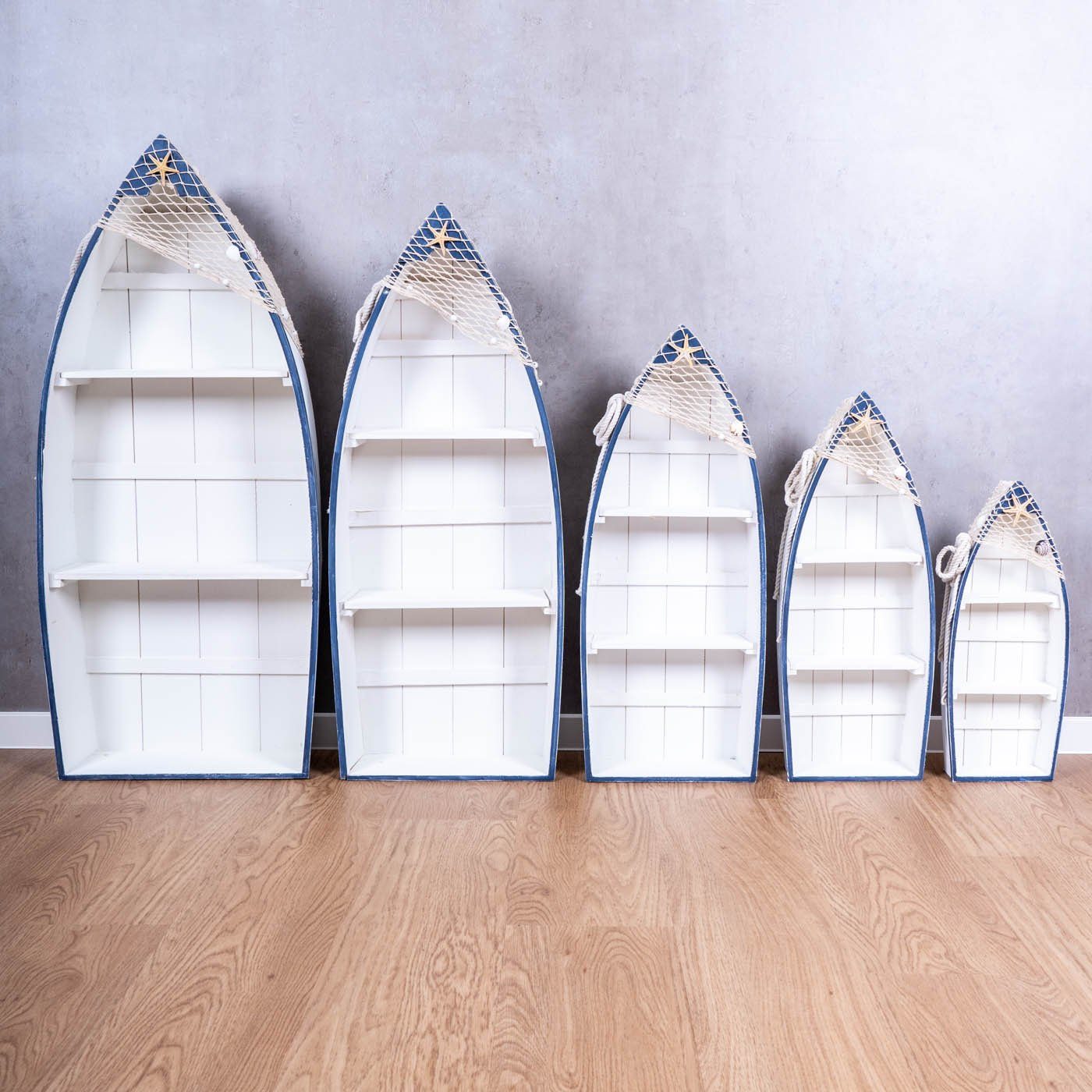 Levandeo® Standregal, 5er Set Regale H48-102cm Boot Holz Maritim Blau Weiß Holzregal Deko