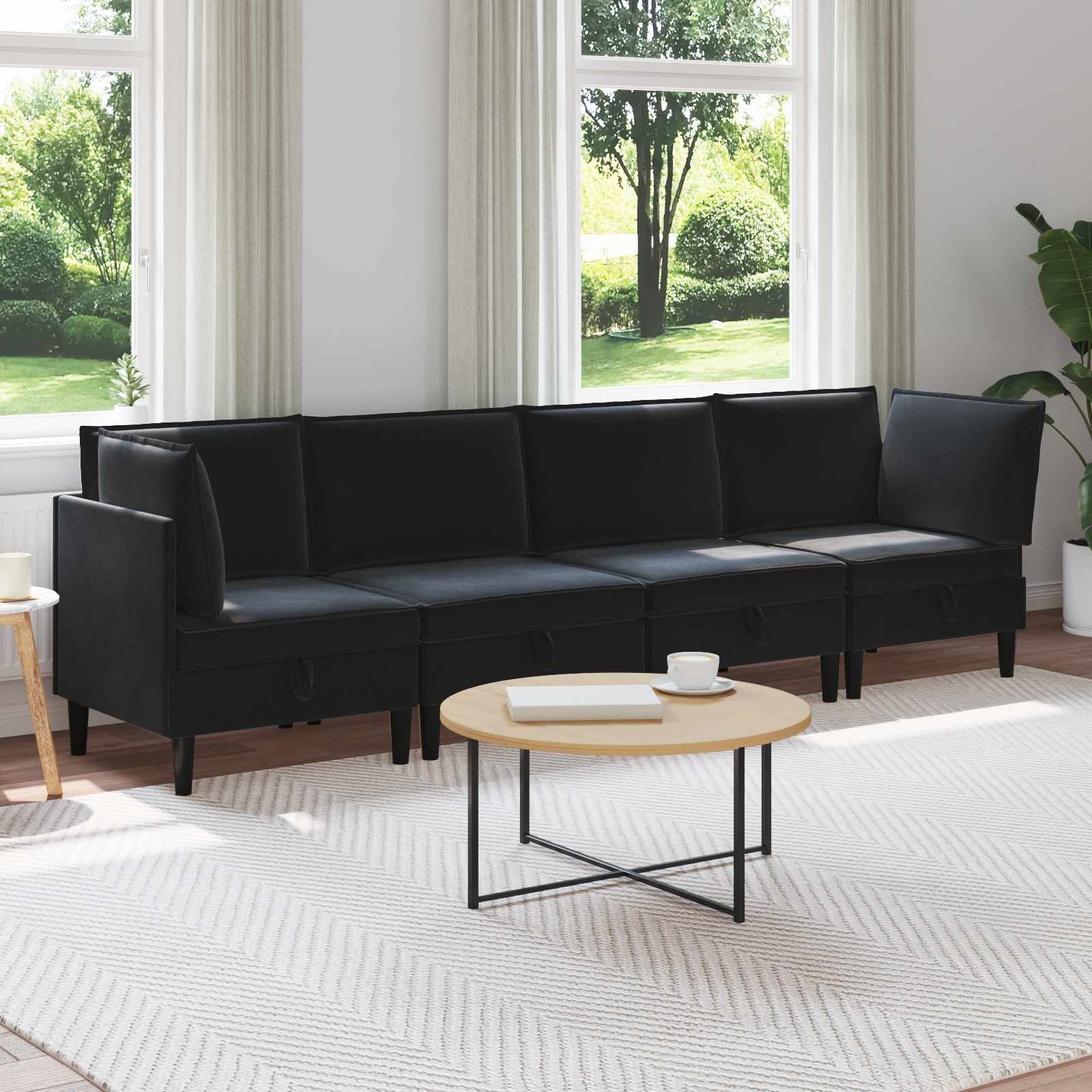 vidaXL Wohnzimmer-Set Wohnzimmergarnitur mit Kissen mit Speicher 4 pcs Schwarz Samt, (4-St)