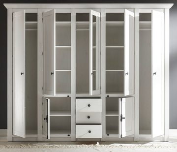 Furn.Design Schlafzimmer-Set Hooge, (in Pinie weiß Landhaus, Komplett-Set 4-teilig), inklusive 7-türiger Kleiderschrank