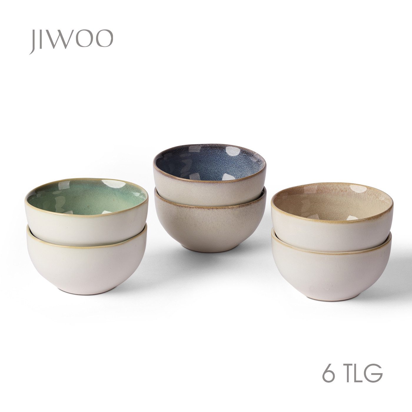 JIWOO Salatschüssel 4er Ø13.5cm, Müslischüssel Suppenschüssel Dessertschale Obstschale, Keramik, (Schüsselset, 6-tlg), Hochwertiges Schüsseln Bunt Mikrowellen und spülmaschinenfest Ø13,5cm