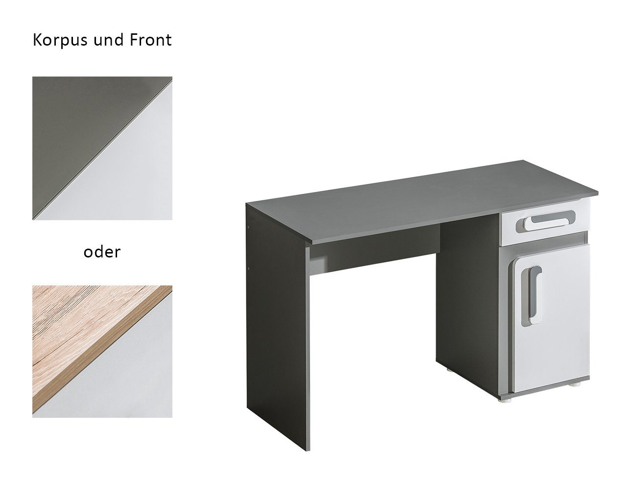 Korpusfarbe hell weiß Front Feldmann-Wohnen 1 Schreibtisch Schublade und Apetito, 1-türig, 120cm wählbar Griffe eiche