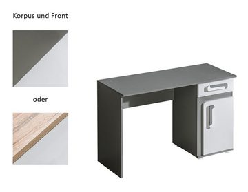 Feldmann-Wohnen Schreibtisch Apetito (mit Container, 1 Schubkasten, 1 Tür dahinter 1 Einlegeboden, 1-St), 120cm Korpusfarbe und Griffe wählbar Front weiß 1-türig, 1 Schublade