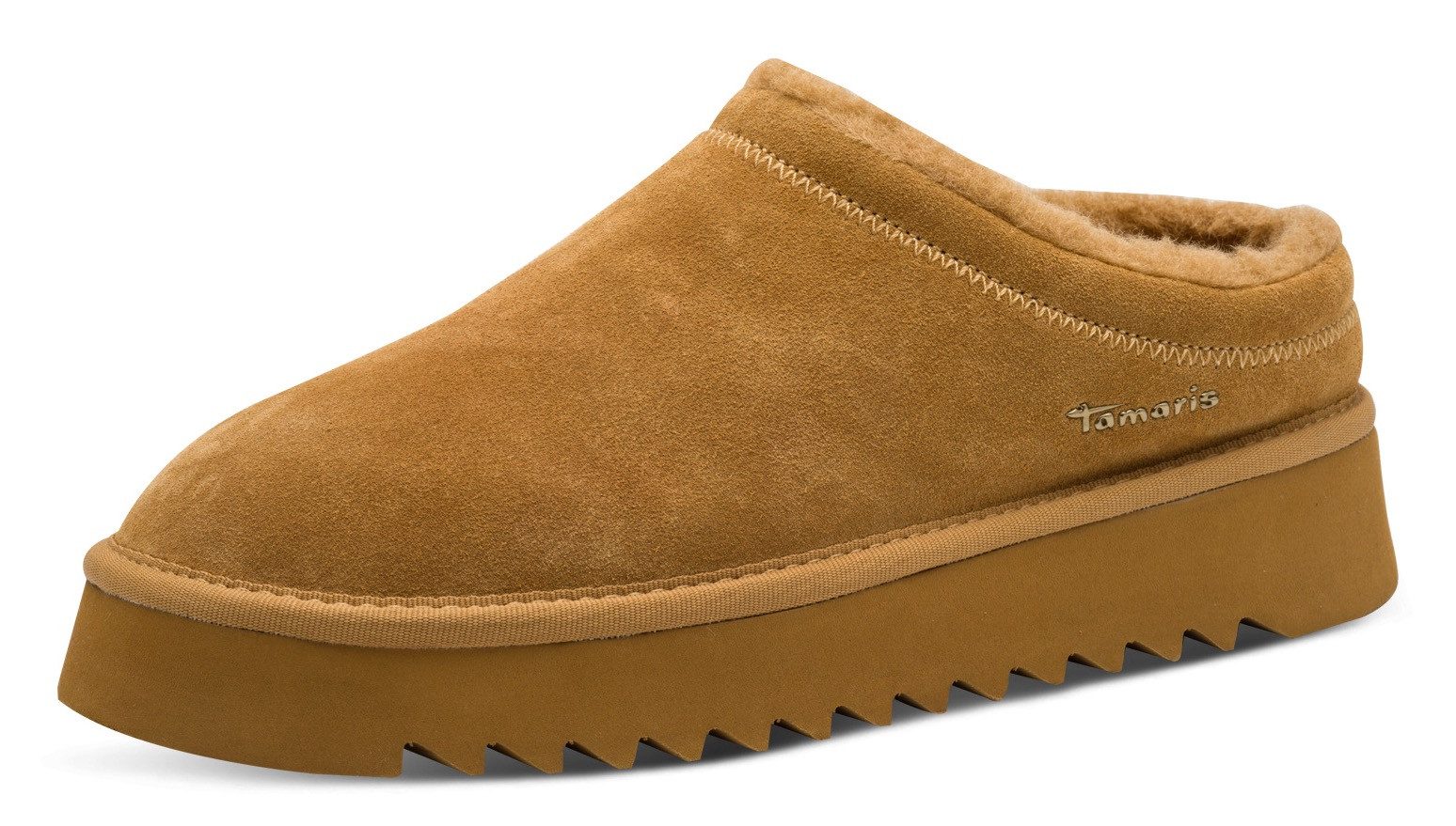 Tamaris Hausschuh, Clogs, Bequemschuh mit Fellimitat-Kragen