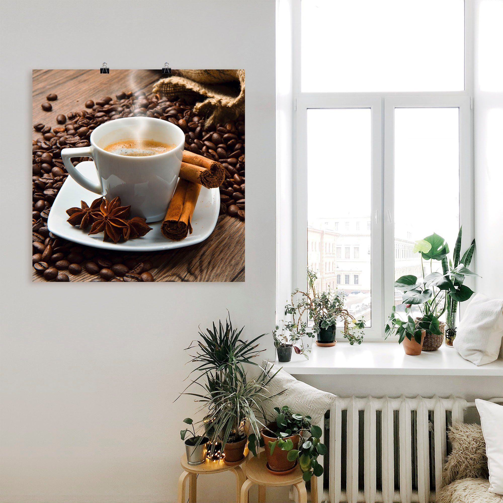 versch. Leinensack (1 Kaffeebohnen, Größen mit Kaffeetasse St), oder Wandbild als Poster Leinwandbild, Artland in Getränke Wandaufkleber