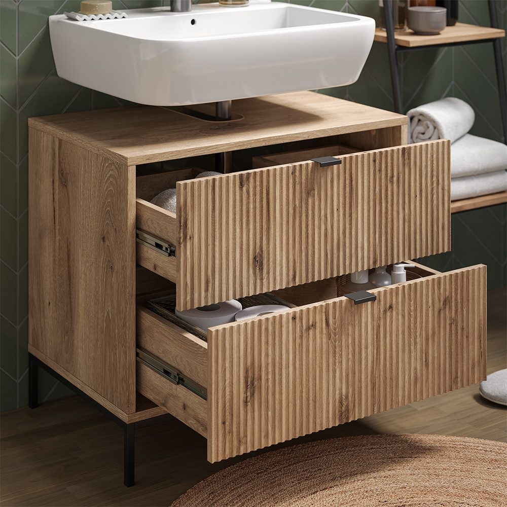 Vicco Waschbeckenunterschrank Eliza, Viking Oak, 70 x 63 cm mit 2 ausziehba günstig online kaufen