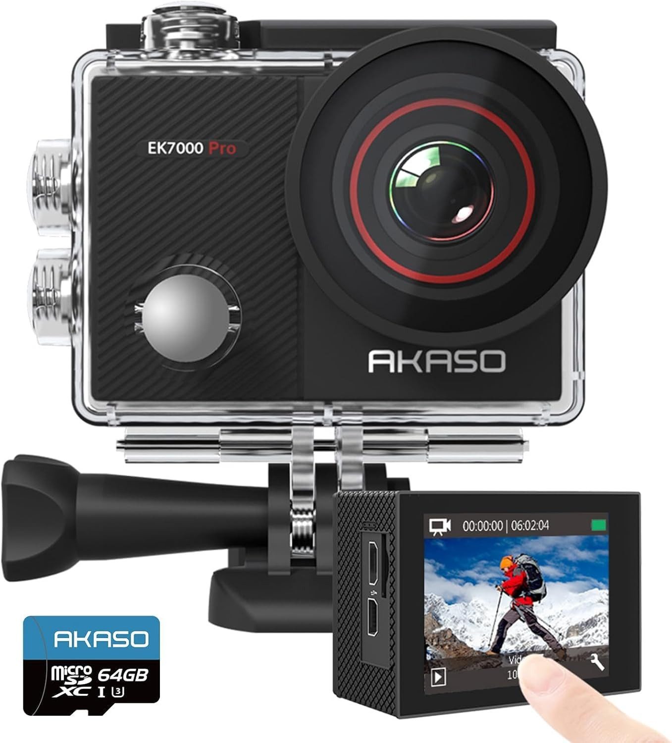 Akaso EK7000 Pro Action Cam (4K Ultra HD, WLAN 2.4 GHz, 4K 20MP WiFi Wasserdicht bis 40m,Touchscreen, EIS 2.0)