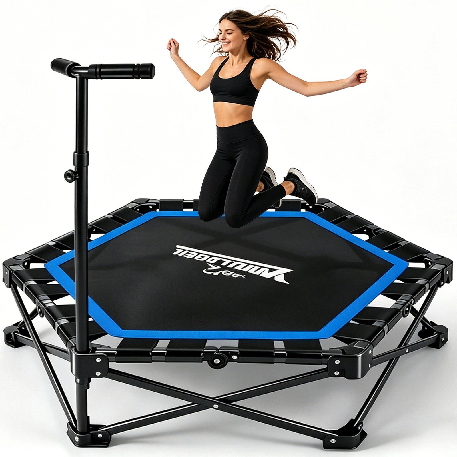 Nettlife Fitnesstrampolin Klappbar Mini Trampolin Höhenverstellbarem Griff Tragkraft 150 kg, Ø 86.5 cm, Indoor Trampolin für Erwachsene & Kinder Sportgeräte für Zuhause