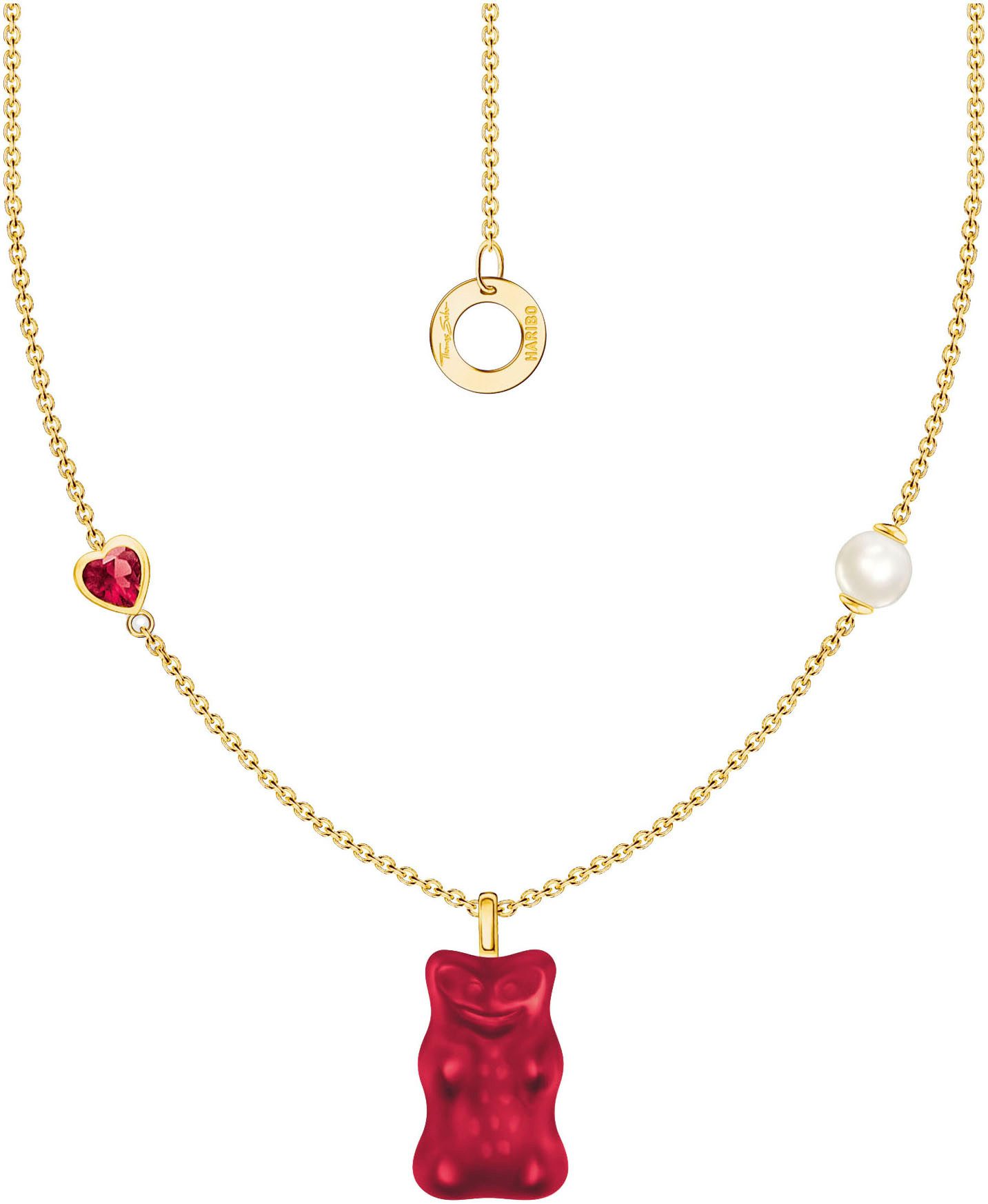 THOMAS SABO Kette mit Anhänger THOMAS SABO x HARIBO Schmuck: Kette mit Goldbär Rot, mit Kristallglas, Zirkonia (synth) - mit Süßwasserzuchtperle