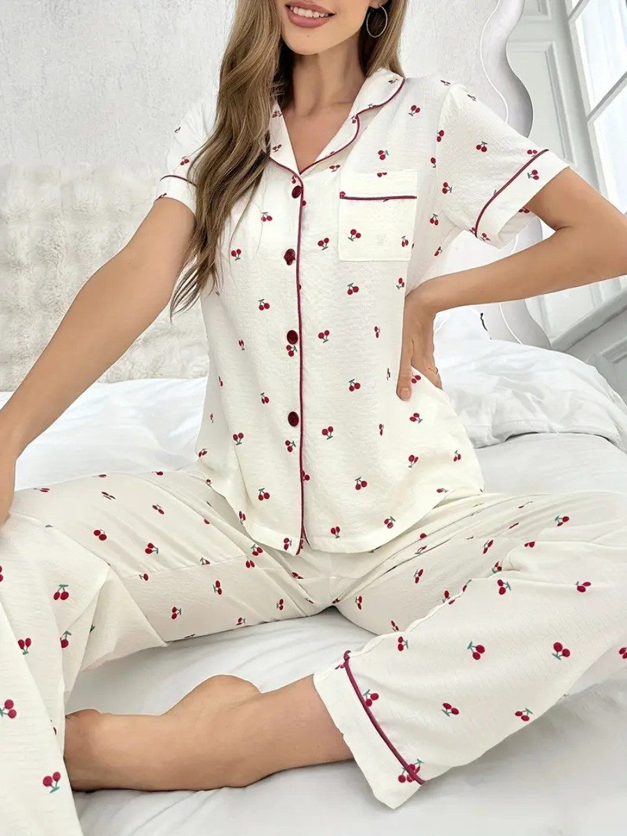 Elegant Love Pyjama Damen Schlafanzug – Nachtwäsche & Loungewear mit Kirsch günstig online kaufen