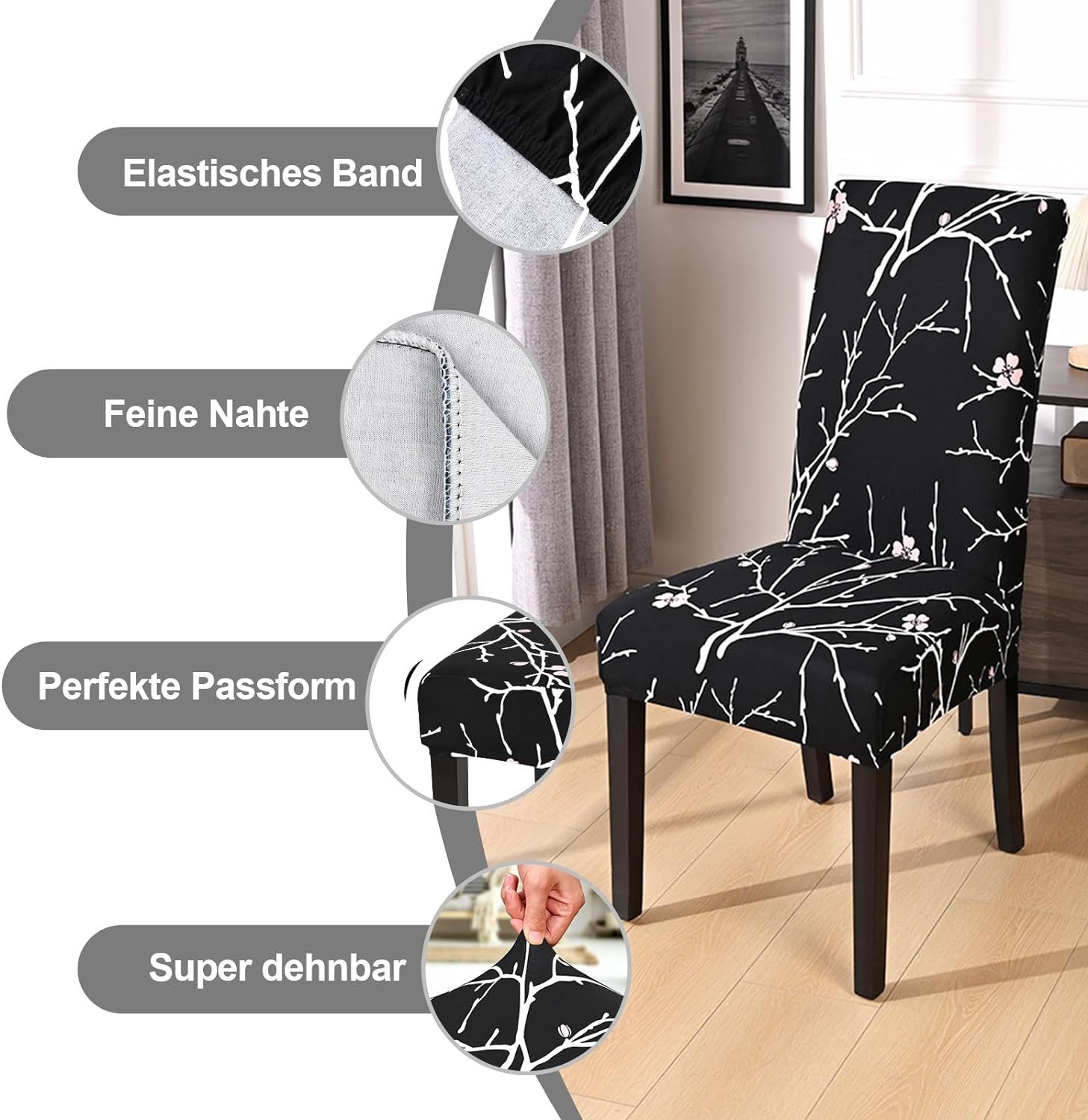 Highdi Stretch Stuhlbezug 1-6 Stück – Jacquard Flanell, Elastisch, Mit Armlehne, Für Esszimmer & Wohnzimmer