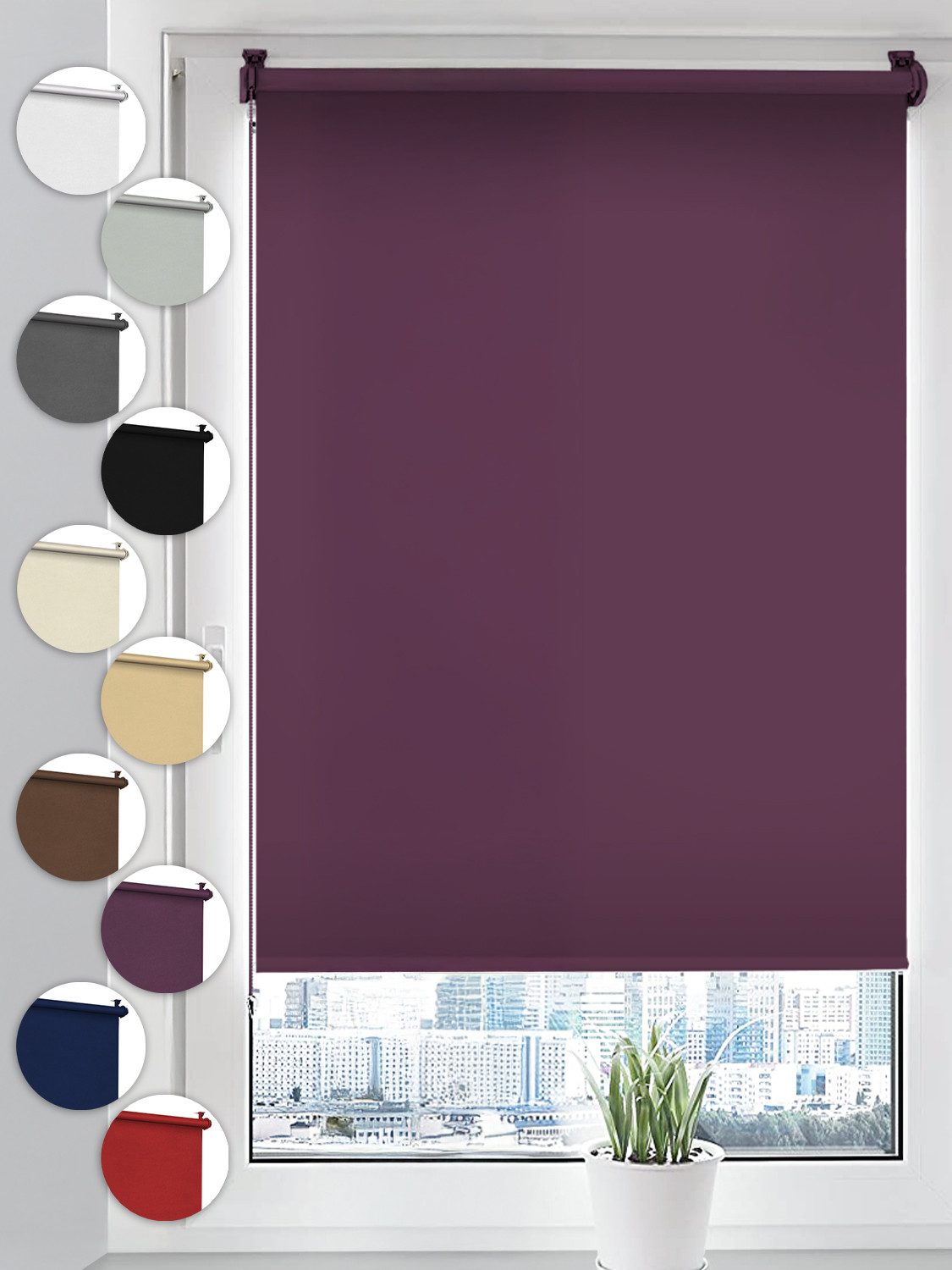 Verdunklungsrollo Seitenzugrollo, Sonello, verdunkelnd, einfach Montage ohne Bohren, freihängend, Klemmfix, 30cm x 100cm Violett Verdunkelungsrollo, Rollos Fenster, Sonnenschutz