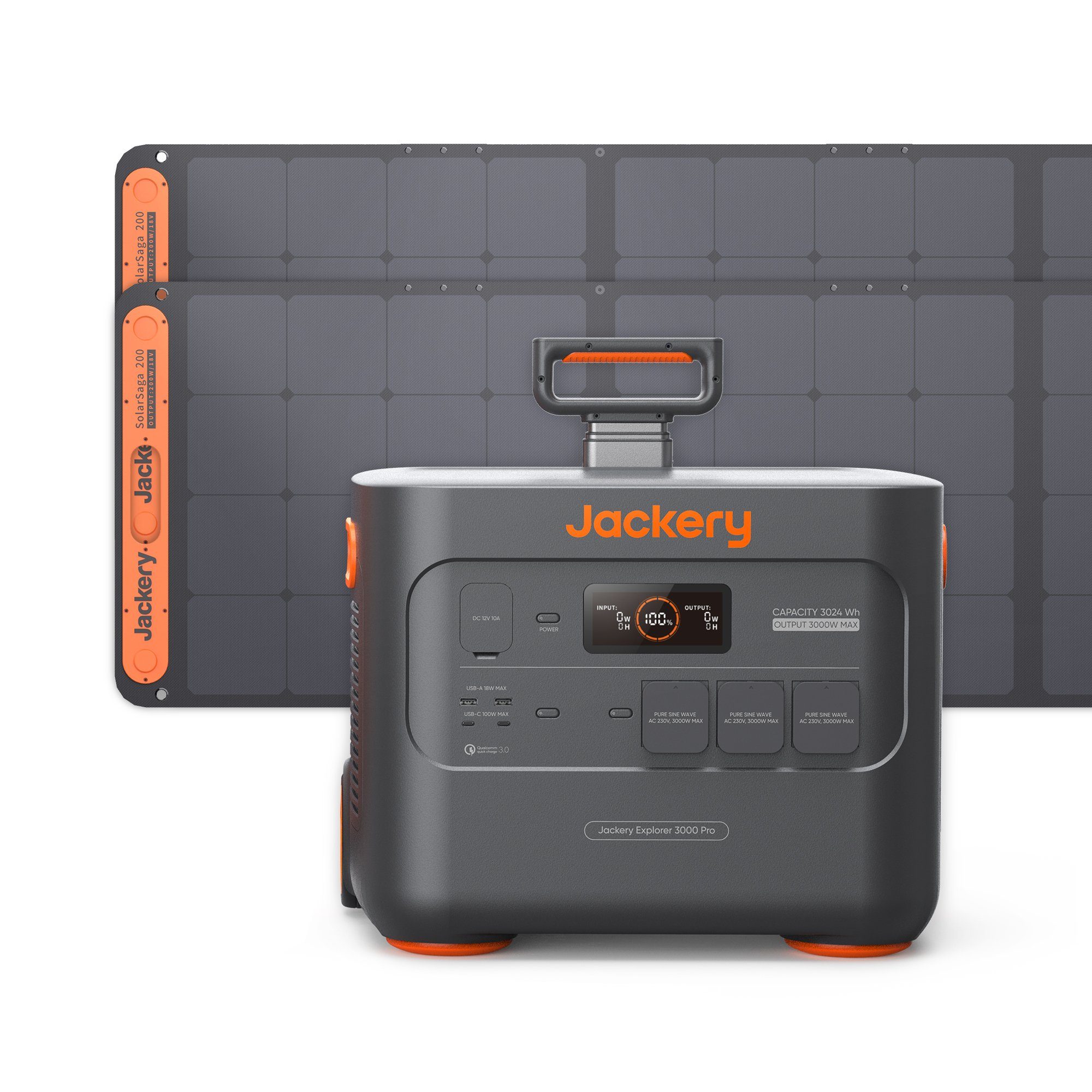 Jackery Stromgenerator 3000 Pro 400W, 3024Wh Powerstation mit 2x200W Solarpanel, 6 in kW, (2-tlg), Schnellladung in 1,8 Std., für Outdoor und Notfälle