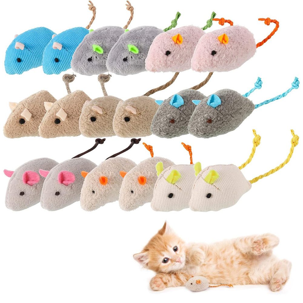 TUWENA Tierkuscheltier 18 Stück Katzenminzen Spielzeug, Plüsch Katzenspielzeug Maus Set, (18-tlg) Für Katzen zum Spielen, Streicheln, Zähneknirschen und zur Vertreibung
