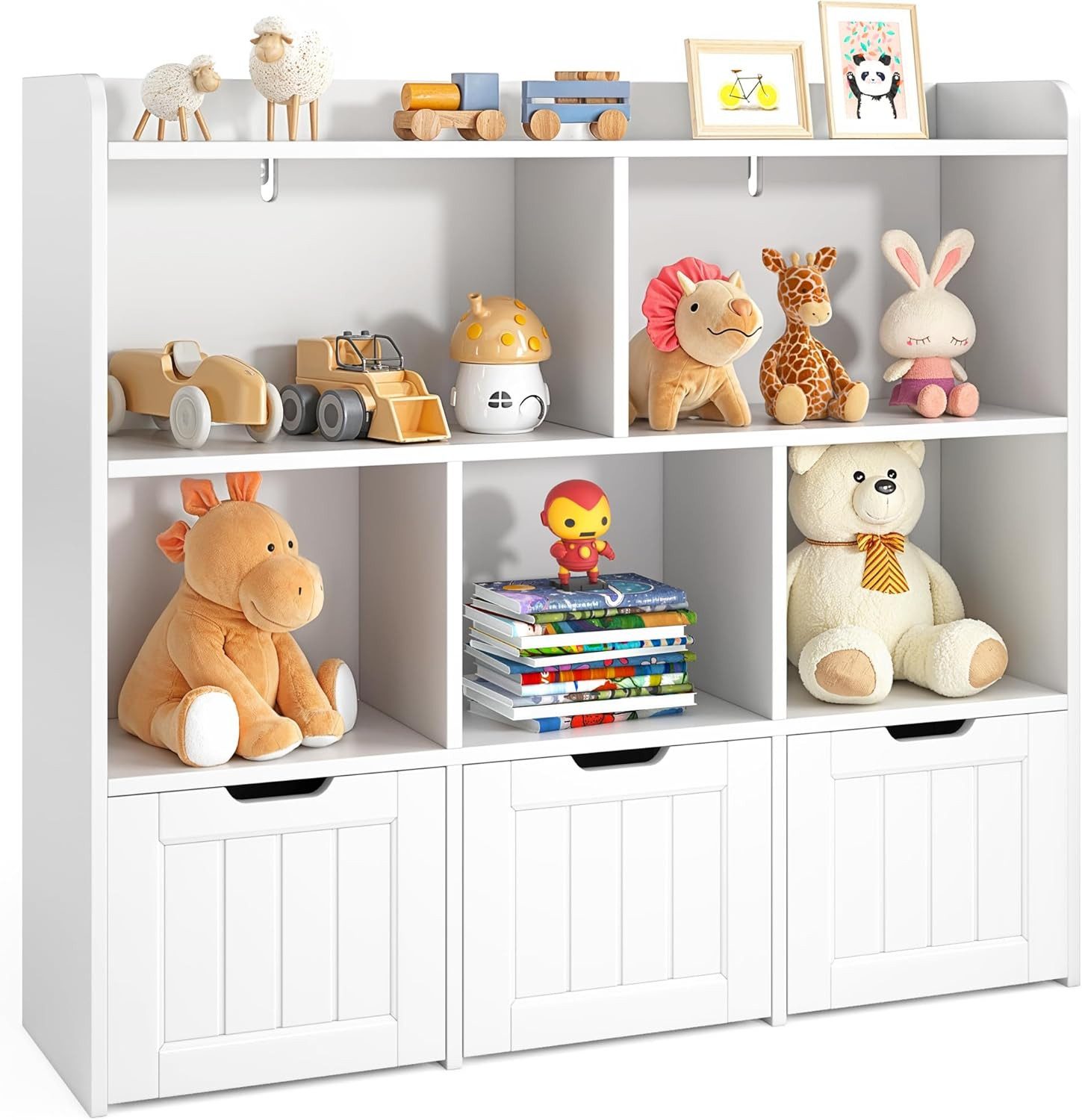 Blishom Bücherregal Spielzeugregal mit 3 Schubladen FSC-Holz Weiß 100x30x91 cm