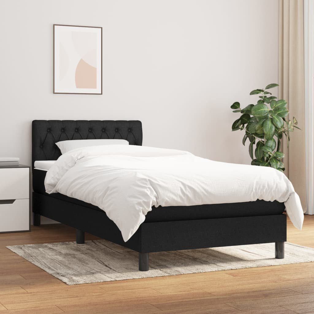 vidaXL Bett Boxspringbett mit Matratze Schwarz 90x200 cm Stoff