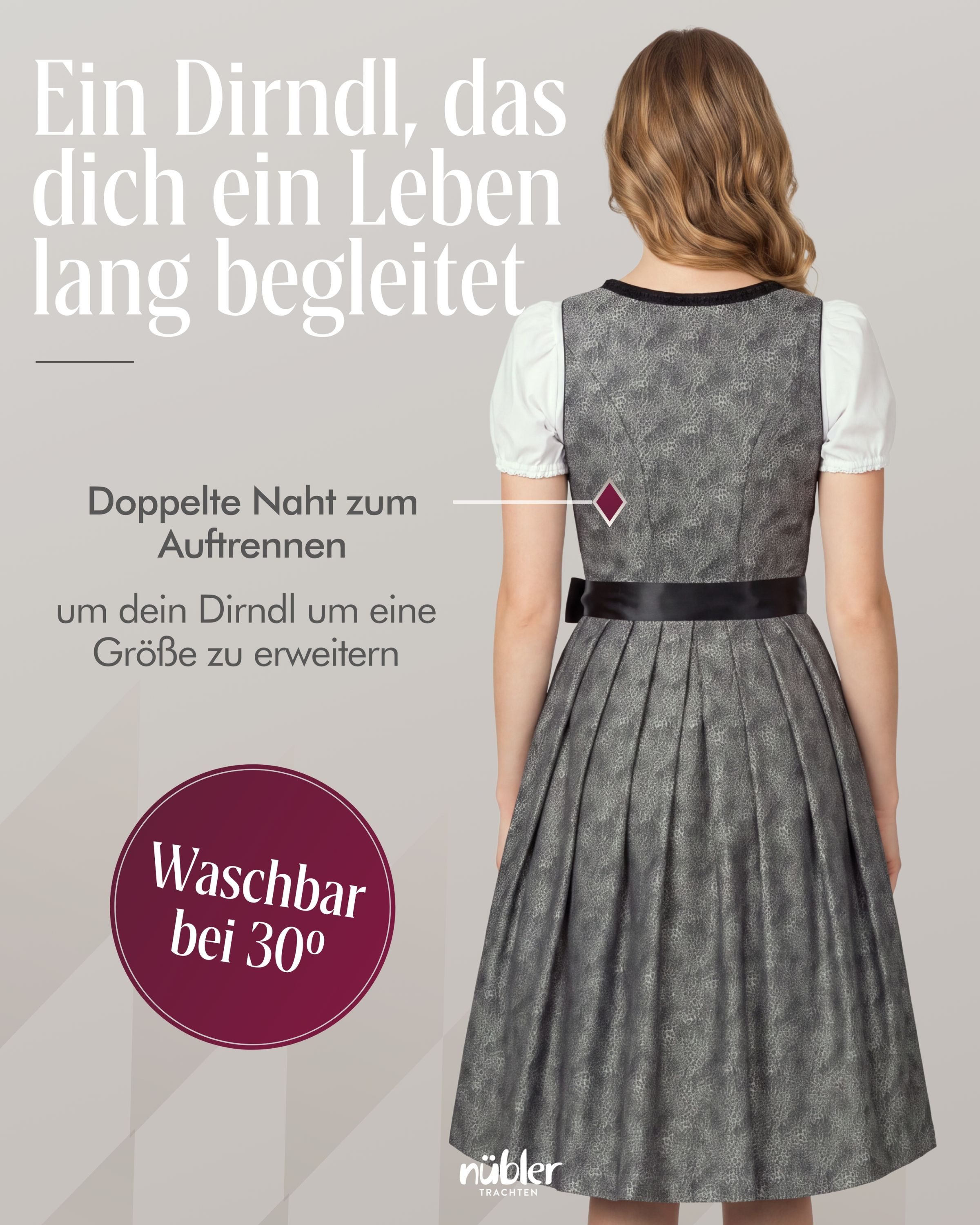 Nübler Trachtenkleid Midi Dirndl Leo in Silber von Nübler - Rocklänge 60 cm – Bild 5 von 5