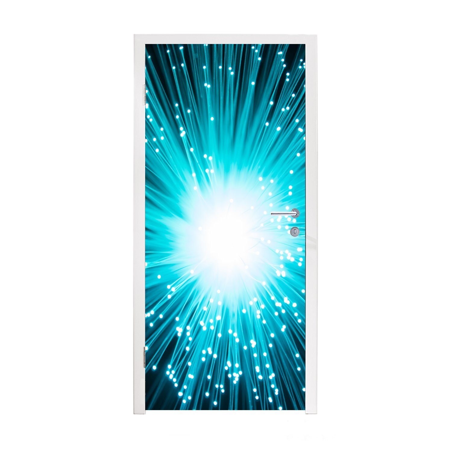 MuchoWow Türtapete Blaues Glühen um Glasfaser, Matt, bedruckt, (1 St), Fototapete für Tür, Türaufkleber, 75x205 cm