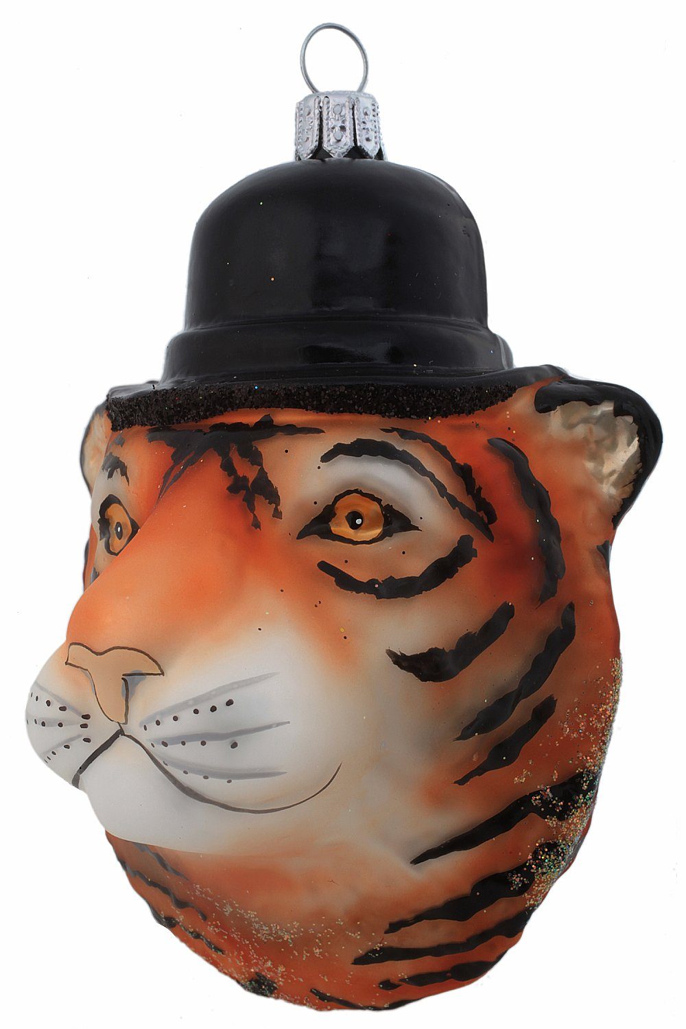 - Christbaumschmuck Dekohänger mundgeblasen Zylinder, Hamburger Weihnachtskontor - Schwarzer Tiger-Kopf handdekoriert