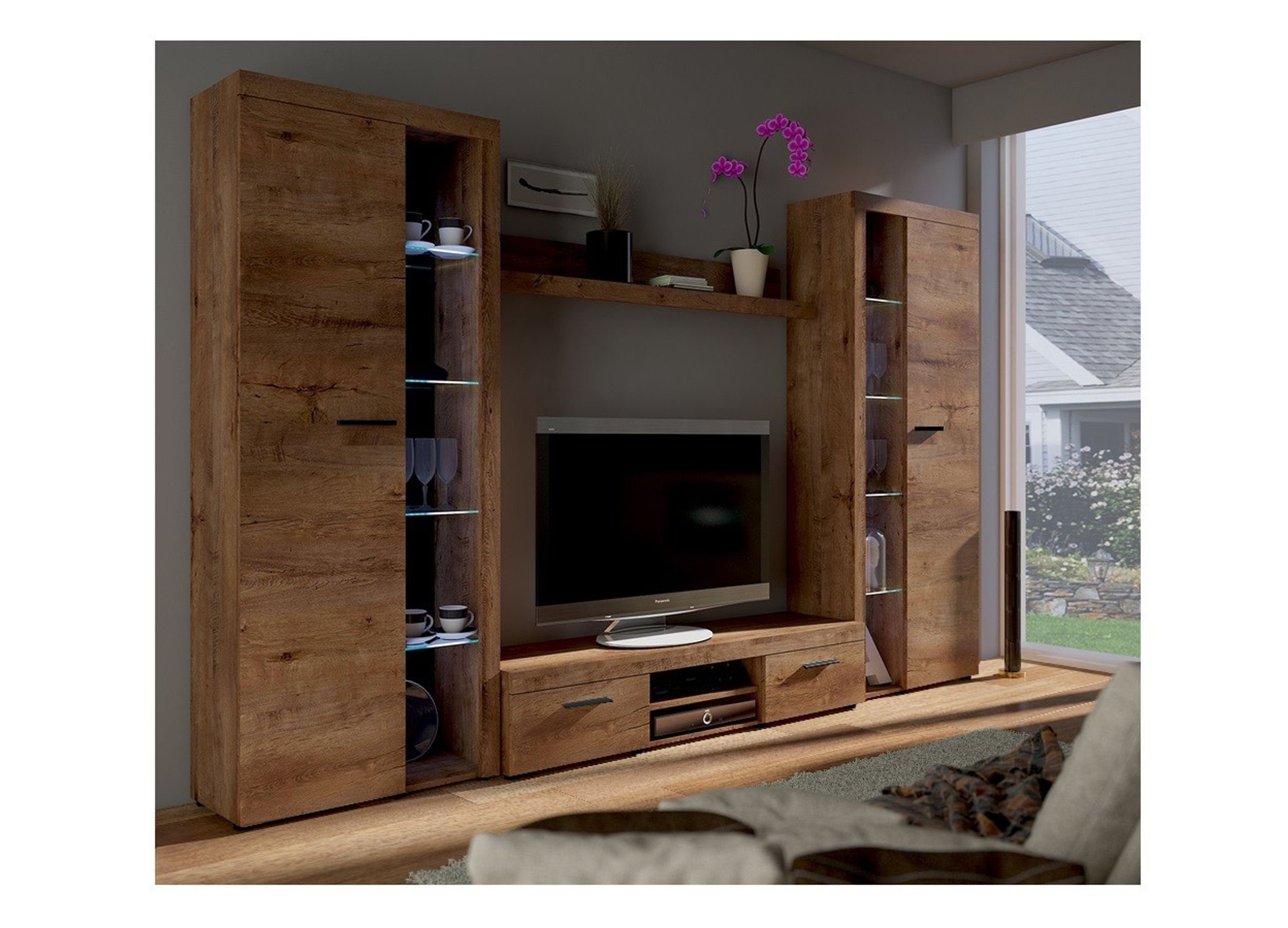 Küchen-Preisbombe Wohnwand Rumba XL Schrankwand Anbauwand Wohnzimmer Eiche günstig online kaufen