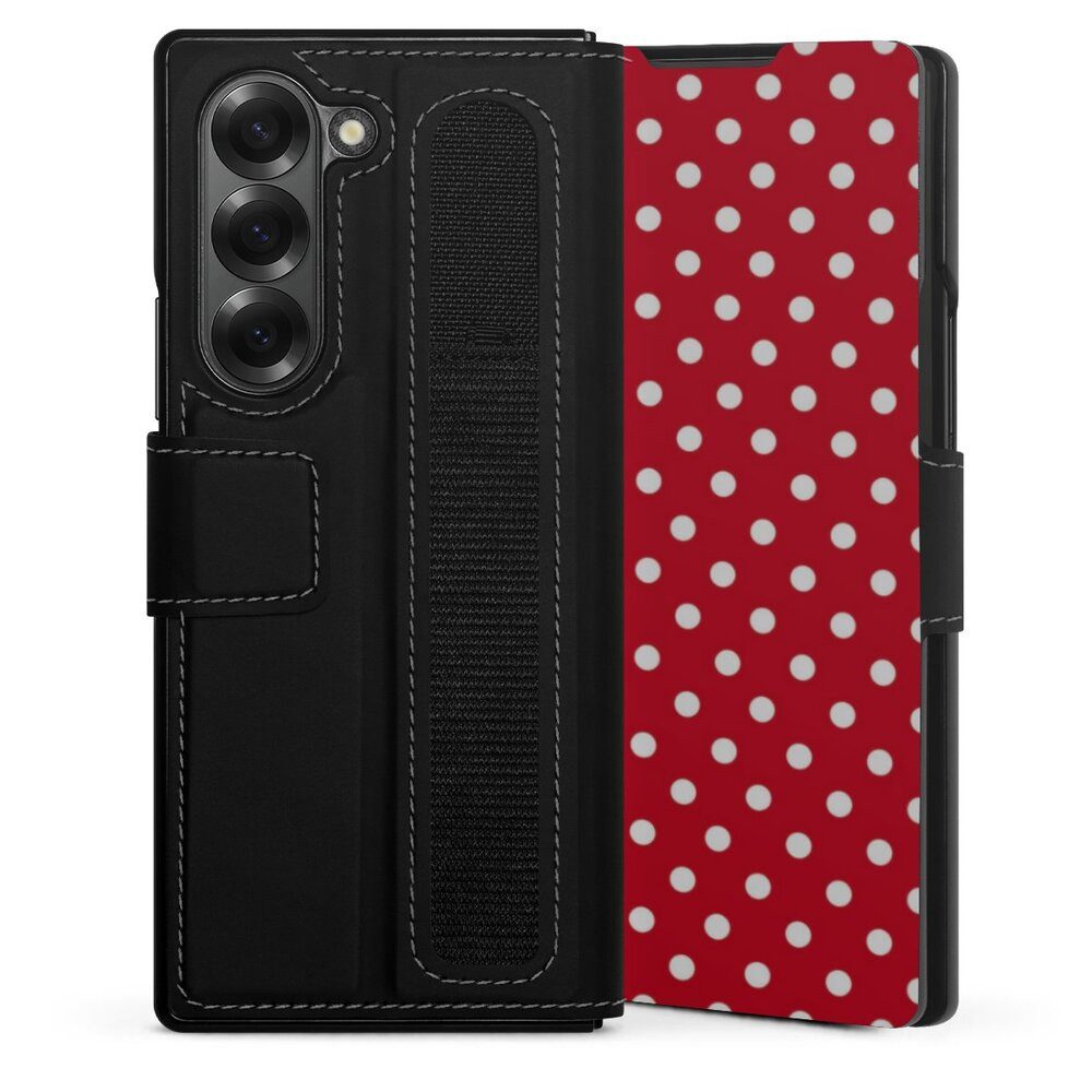 DeinDesign Handyhülle Punkte Retro Polka Dots Polka Dots - dunkelrot und weiß, Samsung Galaxy Z Fold 6 Hülle Handy Flip Case Wallet Cover