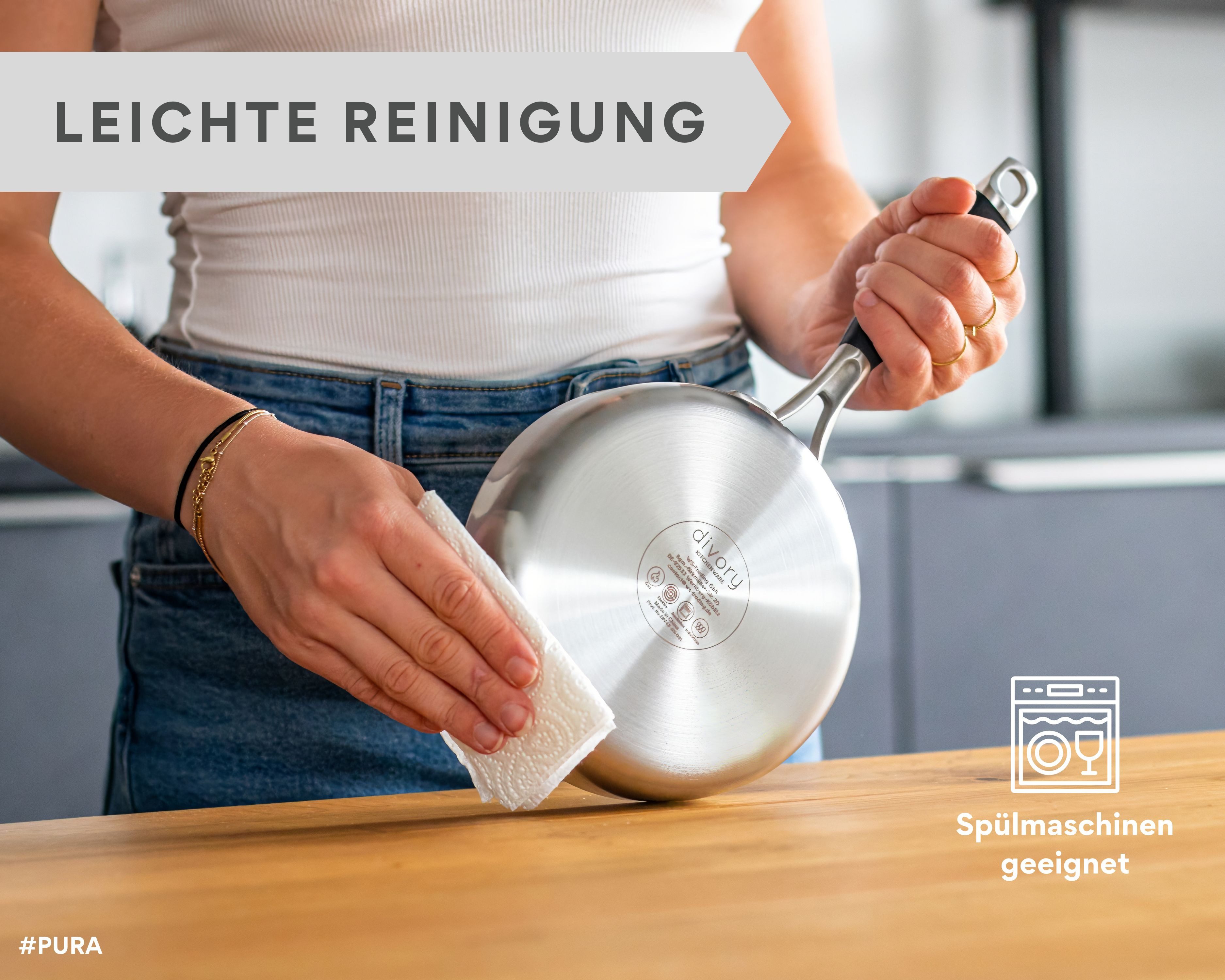 divory Bratpfanne Edelstahlpfanne unbeschichtet, Induktionsgeeignet, für alle Herdarten, Edelstahl – Bild 4 von 5