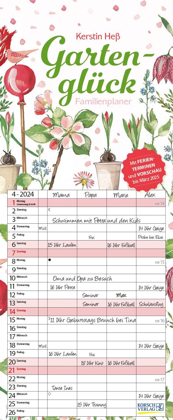 Korsch Verlag Familienkalender Korsch Verlag Kalender Timer Gartenglück