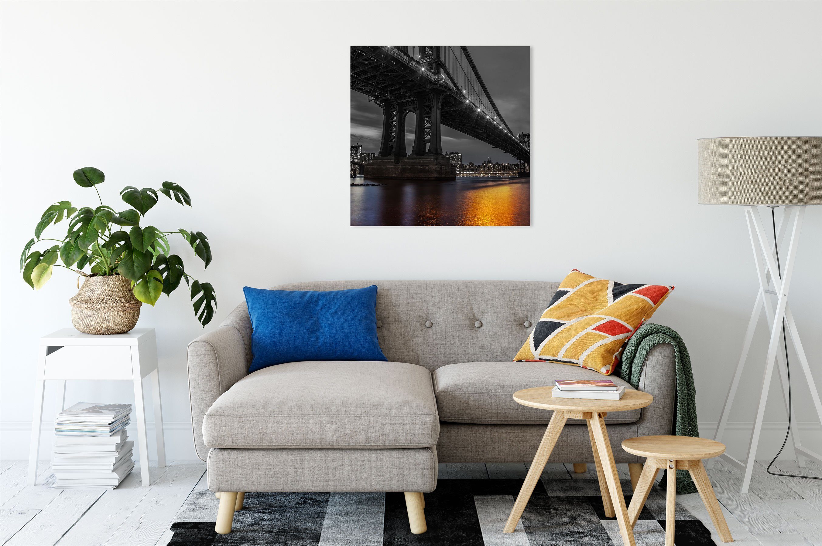 fertig Leinwandbild bespannt, York Manhatten New New York, Brücke Pixxprint inkl. (1 St), Leinwandbild Zackenaufhänger Manhatten Brücke