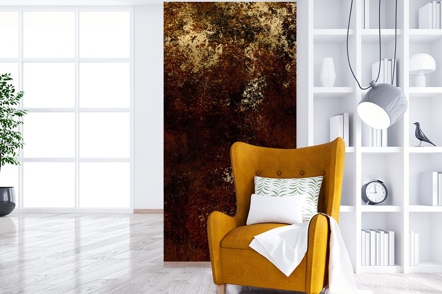 MuchoWow Fototapete Schwarz - Farbe - Gold - Wohnzimmer Luxus, Vliestapete Matt, bedruckt, Fototapete Küche, für (2 St), Schlafzimmer