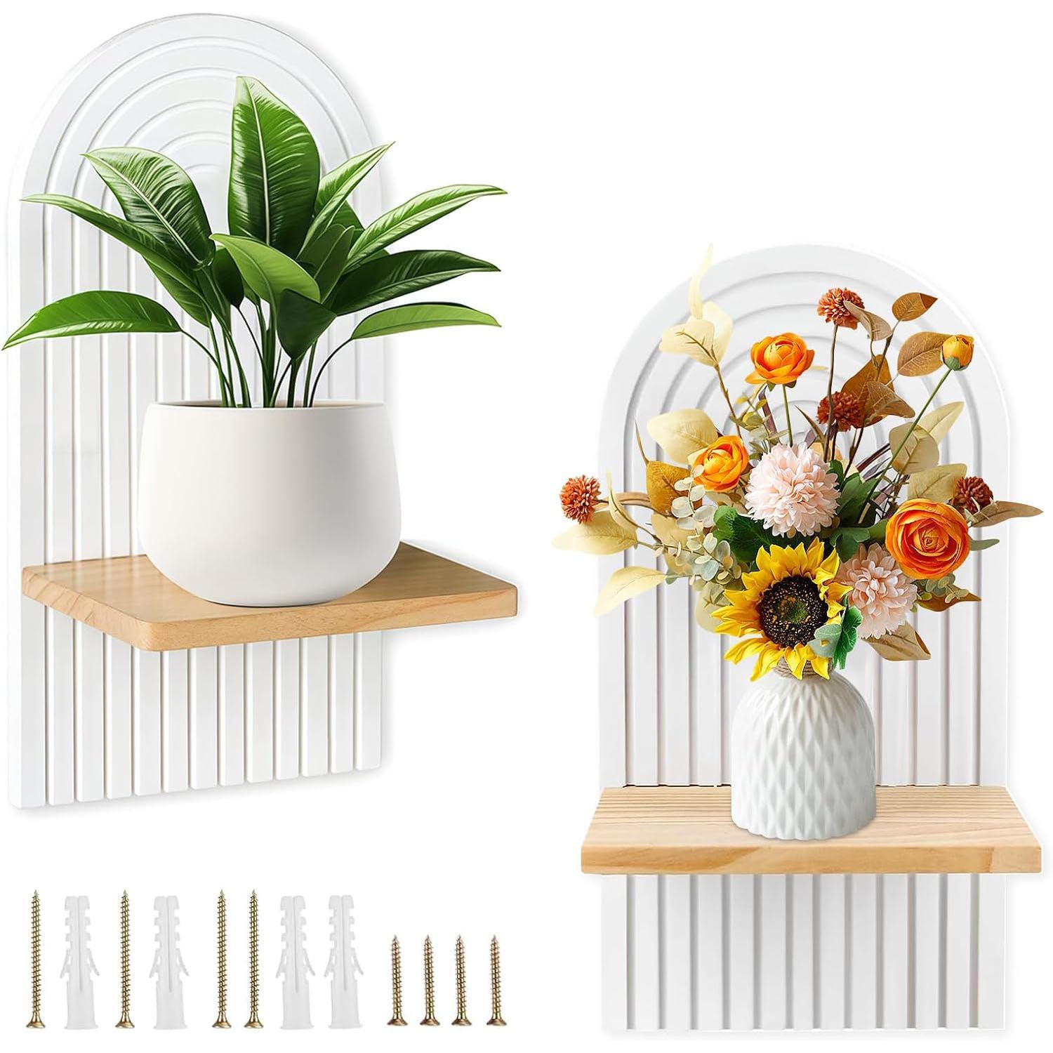 SURFOU Deko-Wandregal 2 Stück Holz Boho Wanddeko Holzregal Wand, Robustes Boho Regal, Wall Decoration Elegante Deko für Wohnzimmer Schlafzimmer Kinderzimmer