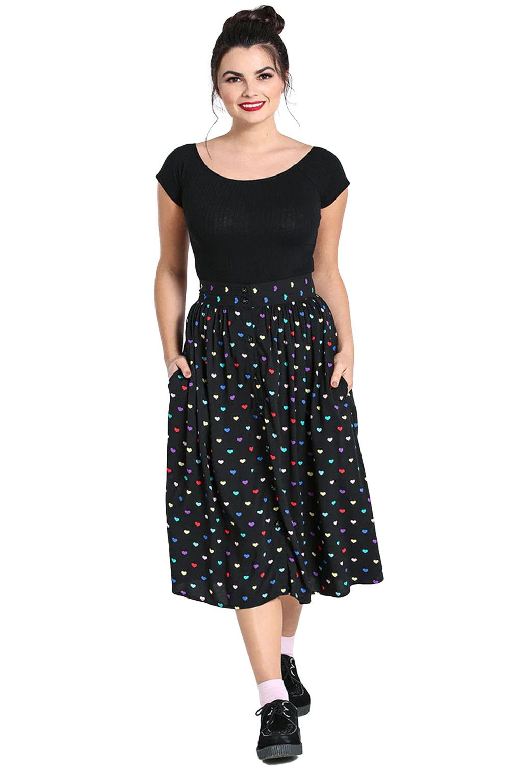 Hell Bunny A-Linien-Rock True Love Retro Herzchen Print Vintage Swing Telle günstig online kaufen