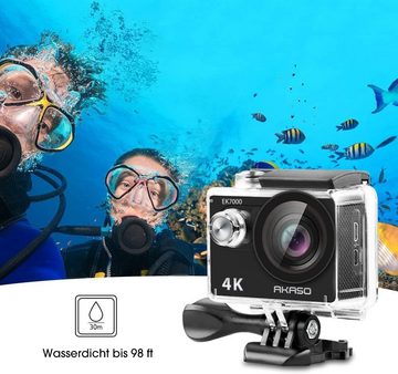 Akaso EK7000 4K30FPS, 170° Weitwinkel, Action Cam (IEEE 802, 20MP WIFI LCD mit 2 Akkus und 32G Speicherkarte, Schwarz)